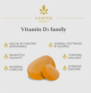 Maisto papildas GAMTOS NAMAI Vitaminas D3 Family guminukai N60