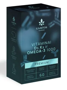 Maisto papildas GAMTOS NAMAI Vitaminai D3 ir K2 Plius OMEGA - 3 1000 Premium kapsulės N60