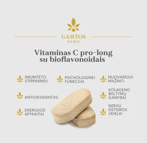 Maisto papildas GAMTOS NAMAI Vitaminas C Pro - Long su Bioflavonoidais tabletės N90
