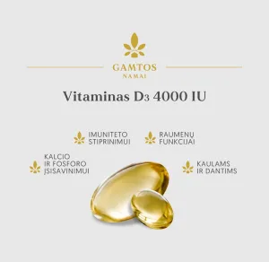 Maisto papildas GAMTOS NAMAI Vitaminas D3 4000 TV kapsulės N90