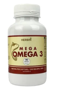 Maisto papildas HERBIN MEGA OMEGA-3 Žuvų taukai 1000mg + vitaminas E kapsulės N90