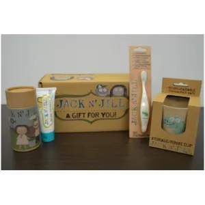 JACK N‘JILL dovanų rinkinys berniukui (pasta, šepetukas, puodelis, krepšys)