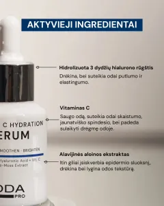 ODA PRO drėkinamasis hialurono rūgšties ir vitamino C serumas 30ml