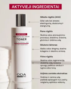 ODA PRO eksfolijuojantis ir balansuojantis tonikas riebiai ir spuoguotai odai 200ml