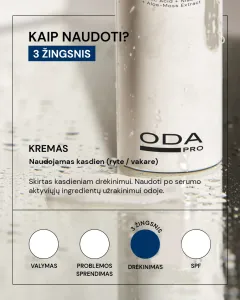 ODA PRO intensyviai drėkinantis niacinamido kremas su hialurono rūgštimi 50ml
