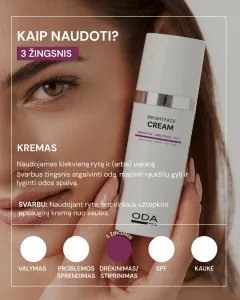 ODA PRO šviesinamasis ir stangrinamasis kremas su DMAE ir pieno rūgštimi 50ml
