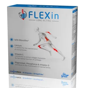 Maisto papildas FLEXin Long-Acting sąnariams, kremzlėms, kaulams 30 amp. ir 30 tabl.