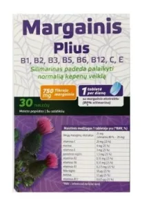 Maisto papildas Margainis Plus B1, B2, B3, B5, B6, B12, C, E kepenų veikla N30