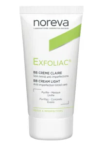 NOREVA EXFOLIAC šviesaus atspalvio toninis veido kremas spuogams šalinti ir maskuoti 30ml