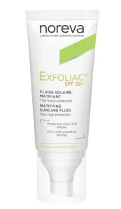 NOREVA EXFOLIAC SPF 50+ apsauginis skystis nuo saulės užterštai-spuoguotai odai 40ml