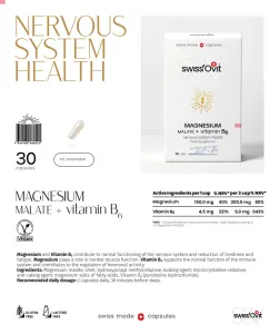 Maisto papildas SWISSOVIT Magnio malatas + vitaminas B6 kapsulės N30