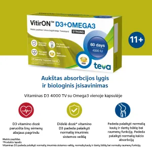Maisto papildas VITIRON D3 + Omega3 Strong 4000TV kapsulės N60