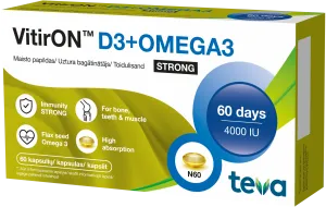 Maisto papildas VITIRON D3 + Omega3 Strong 4000TV kapsulės N60