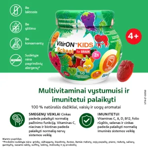 Maisto papildas VITIRON KIDS School for BRAIN smegenims kramtomieji guminukai N50