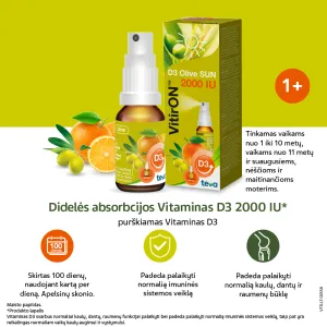 Maisto papildas VITIRON D3 Olive Sun 2000IU purškalas 10ml