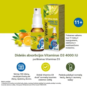 Maisto papildas VITIRON D3 Olive Sun 4000IU purškalas 10ml