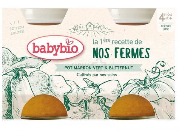 BABYBIO ekologiška bulvių, žaliojo ir sviestinio moliūgų tyrelė (nuo 4 mėn.) 2x130g