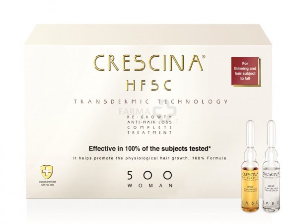 CRESCINA HFSC TRANSDERMIC ampulių kompleksas plaukų slinkimo stabdymui ir plaukų atauginimui MOTERIMS 500 stiprumo 40 vnt (20+20)
